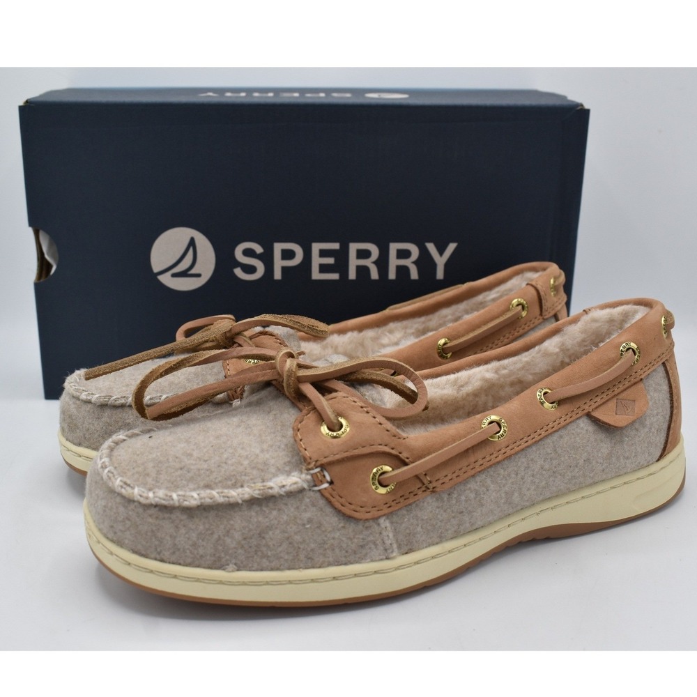 Sperry Women 9.5 Angelfish Grey Slip On Faux Fur Lined Boat Shoe Coquette Preppy